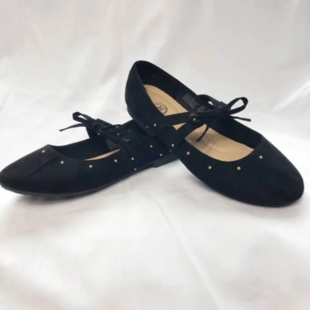 Kids Black Mary Jane Flats Shoes Studded‎ Bow Size 3 Wonder Nation